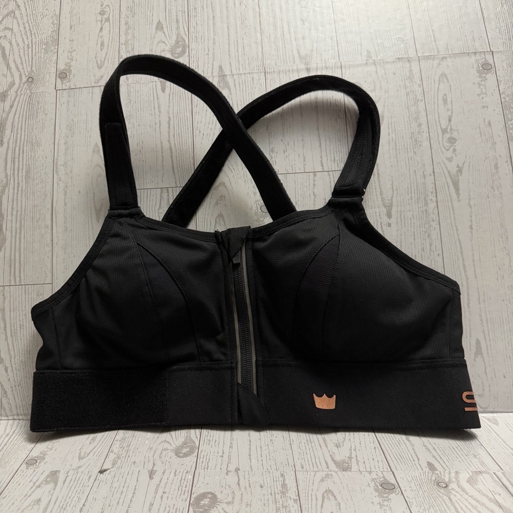 SHEFIT Ultimate Sports Bra Size Small‎ Black Rose High Impact Front Zip Wireless
